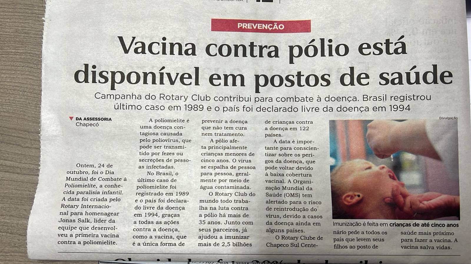 Reportagem Polio Jornal o Desbravador - Chapecó 