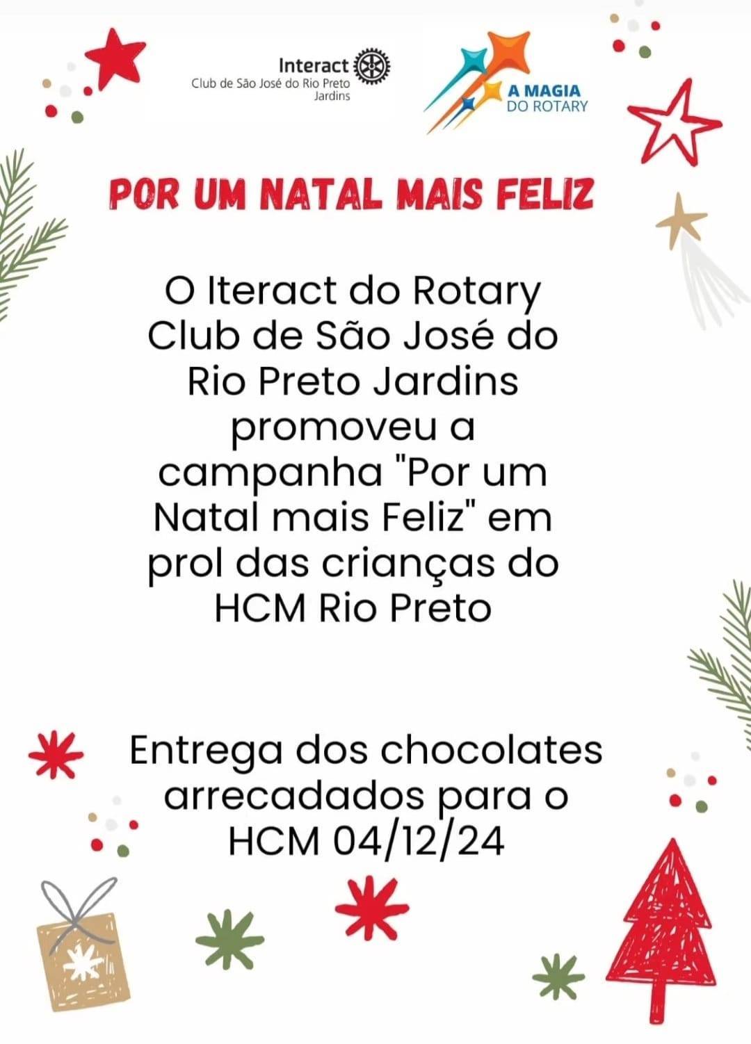 Interact Club de São José do Rio Preto - Jardins realiza entrega de sacolinhas de chocolate para as crianças do HCM de Rio Preto