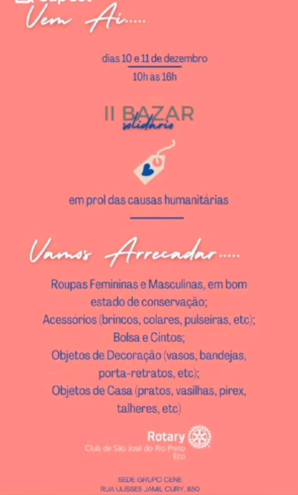 Rotary Club de São José do Rio Preto - ECO realiza bazar solidário