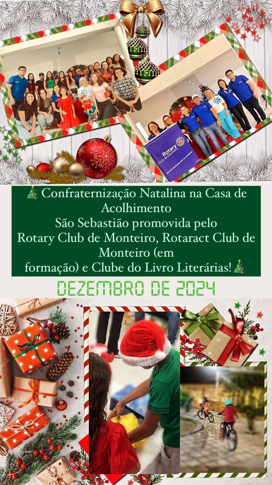 Rotary Club de Monteiro, Rotaract Club de Monteiro (em formação) e o Clube do Livro Literárias realizam Noite Natalina na Casa de Acolhimento São Sebastião