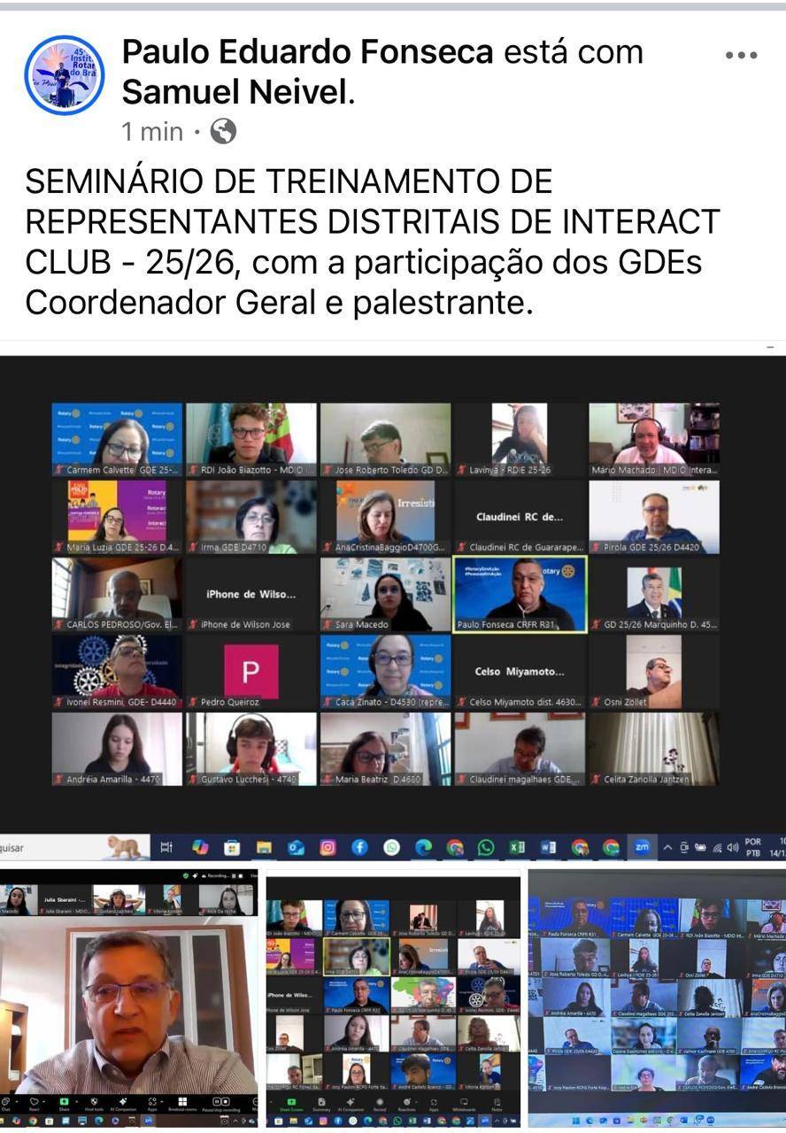 Em 14/12/2024,a Governadora Eleita 25-26,Carmem Calvette Brancher participou de Seminário de Treinamento de Representantes Distritais de Interact,também esteve presente a Chair do Distrito 4780 ,25-26 Renata Termesana,associada do Rotary Club de Jaguarão.