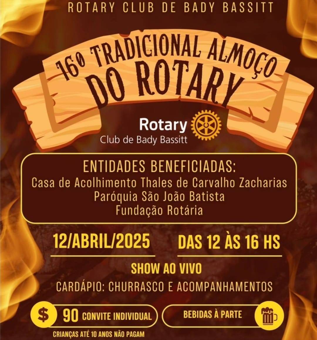 Rotary Club de Bady Bassitt Convida Para 16º Almoço Tradicional no dia 12 de Abril