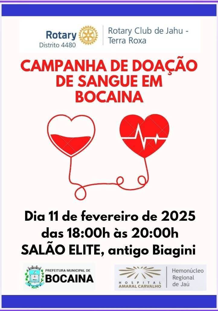 Rotary Club de Jahu - Terra Roxa realiza campanha de doação de sangue
