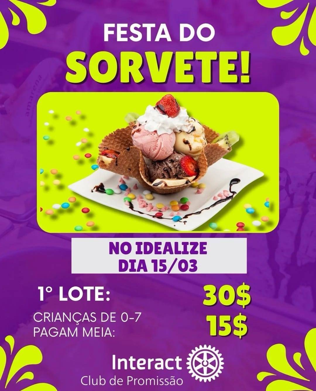 Interact Club de Promissão no dia 15 de março realizará a "festa do sorvete"