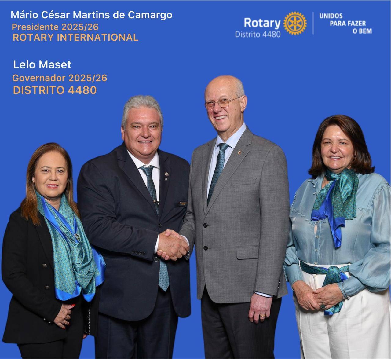 Foto Oficial - Ano Rotário 2025/26 com o Pres. do Rotary International - Mário César Martins de Camargo e Denise
