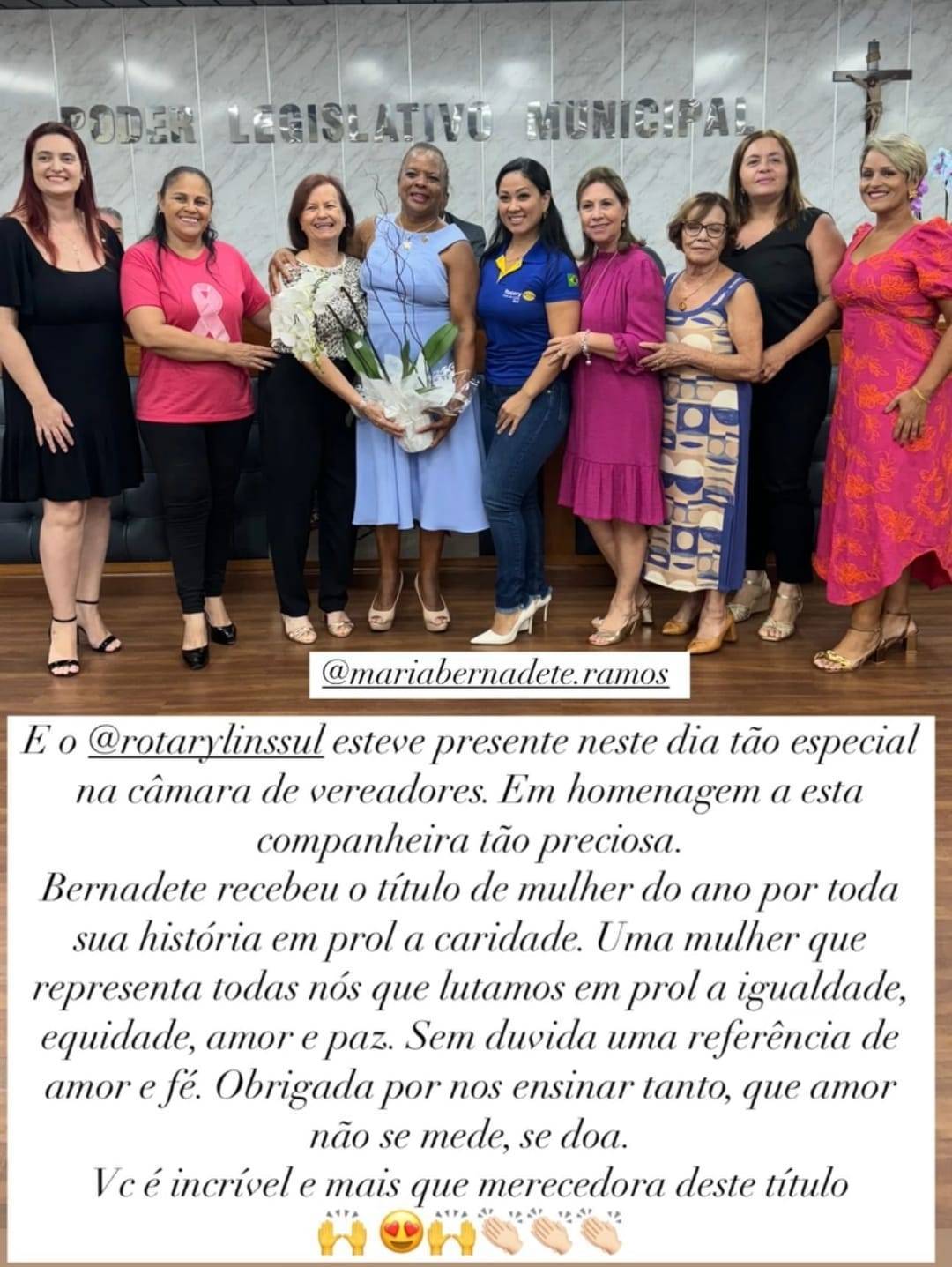 Rotary Clubs de Lins Sul - Lins Norte e Lins Marcaram Presença na Solene Homenagem  Para a Companheira Bernadete com o título de Mulher do Ano de 2025