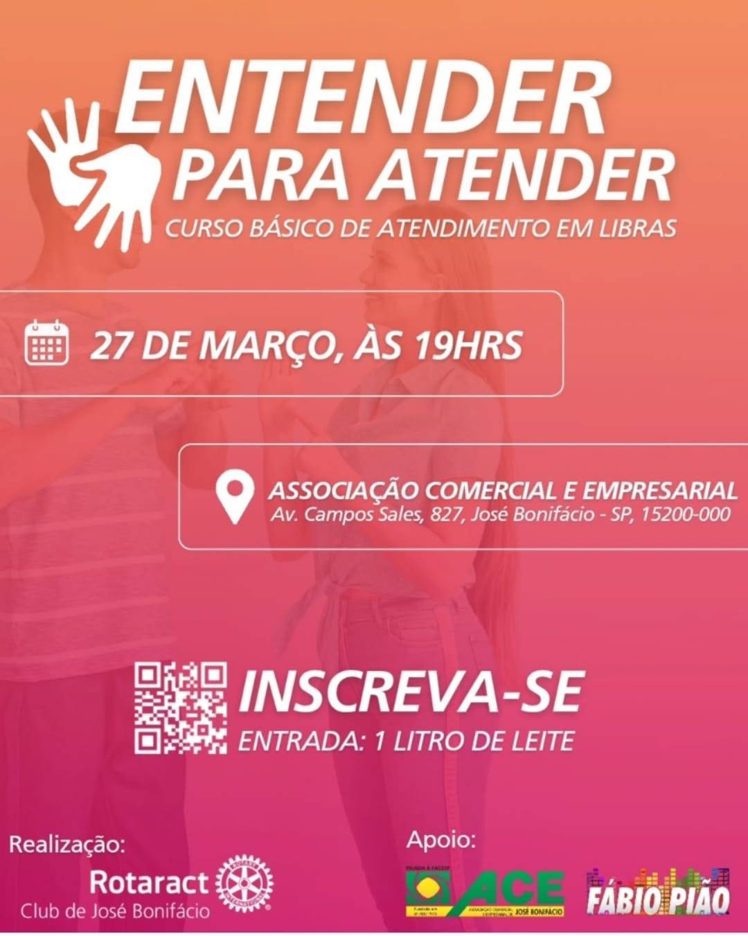 Família Rotária de José Bonifácio Convida Para Curso Básico de Atendimento em Libras