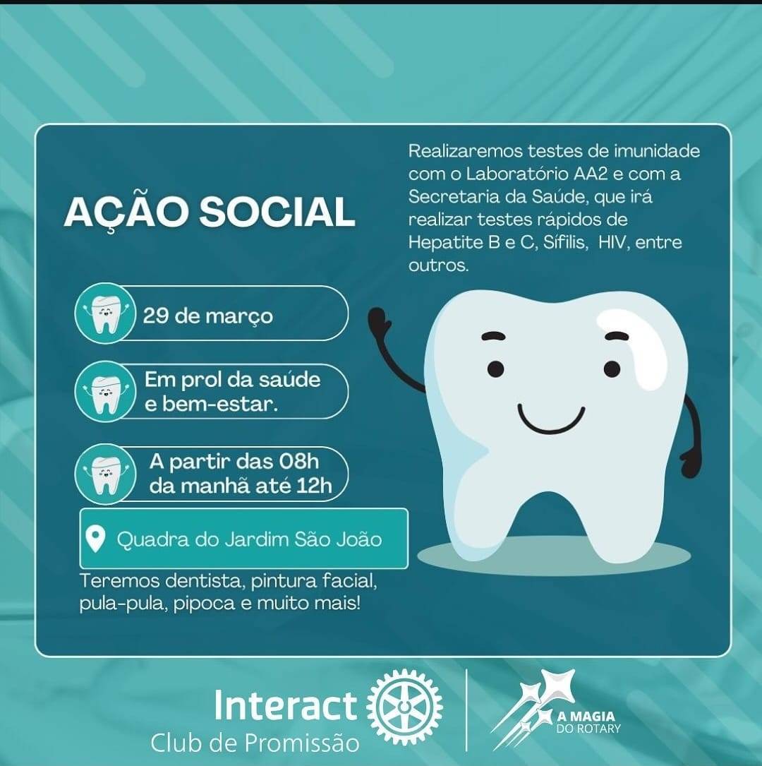 Interact Club de Promissão realizará no dia 29 de março uma ação social na Quadra do Jardim São João