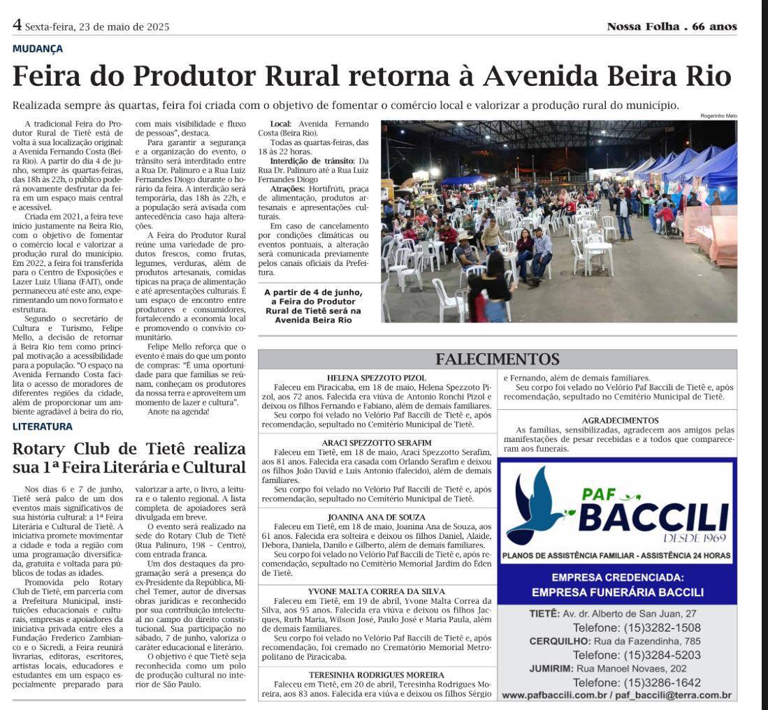 1º Feira Literária de Tiete idealizada pelo Rotary Club de Tiete nos dias 06 e 07 de junho com a Presença do Dr. Michel Temer