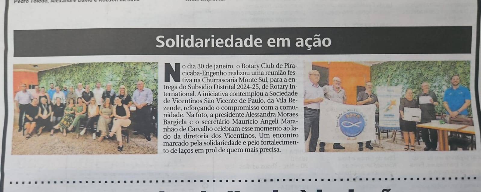 ENTREGA DOS SUBSIDIOS DISTRITAL AOS VICENTINOS DE PAULA DE PIRACICABA