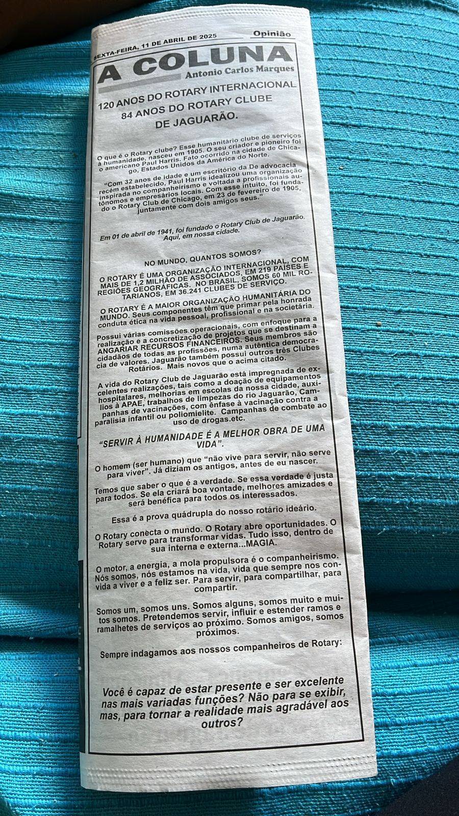 Coluna do Jornal A Folha Regional de Jaguarão.
