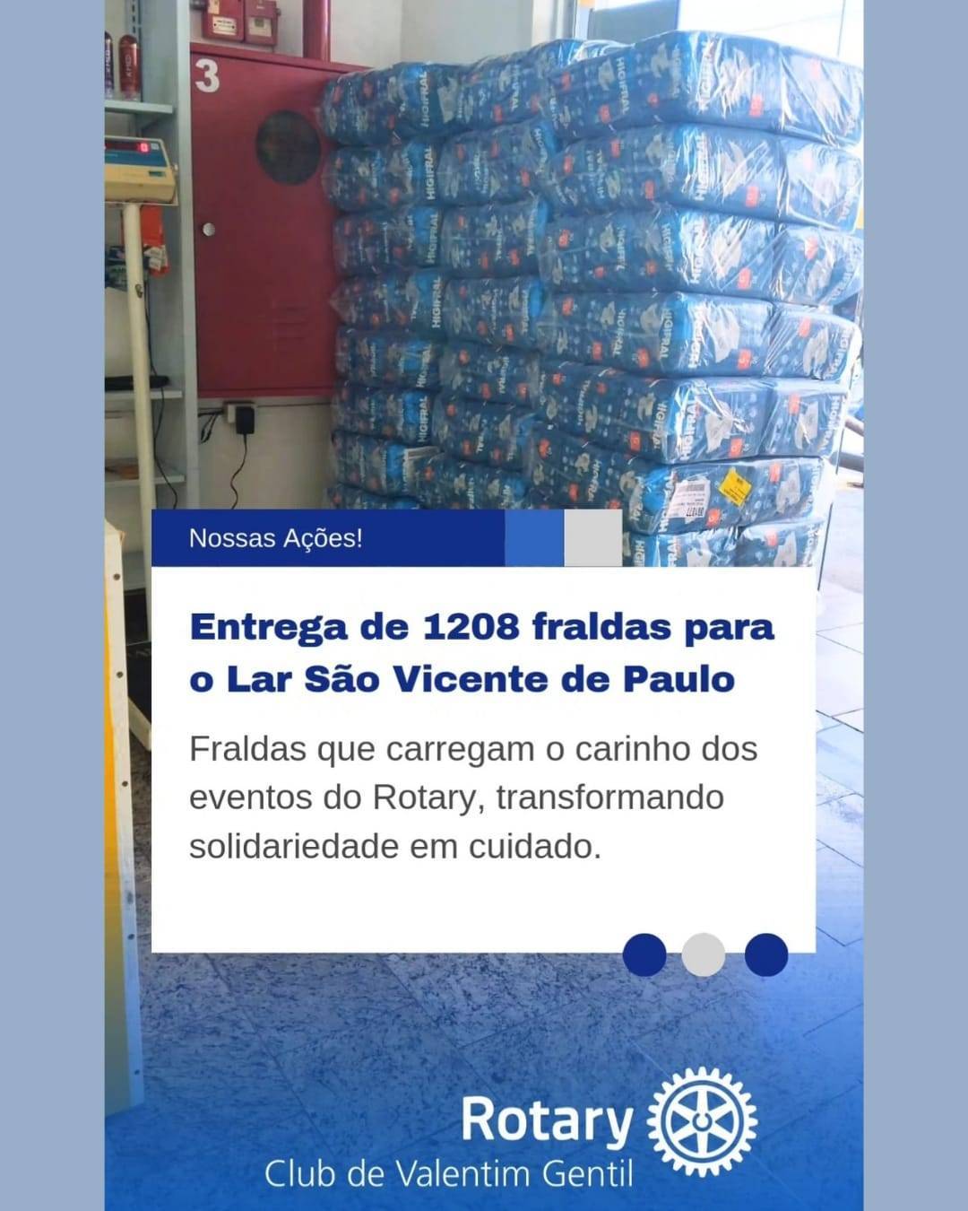 Rotary Club de Valentim Gentil entrega fraldas Lar São Vicente de Paulo
