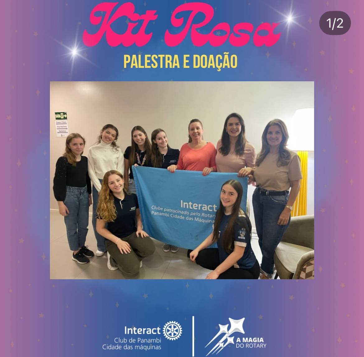 O Kit Rosa foi um projeto com a AVOCAP, o nosso club montou kits de higiene e estética para as meninas da instituição e no dia da entrega realizou uma palestra sobre higiene feminina com a Dra. Milena Bodanese. Após a palestra e a entrega dos kits houve um momento de conversa e de lanche. 