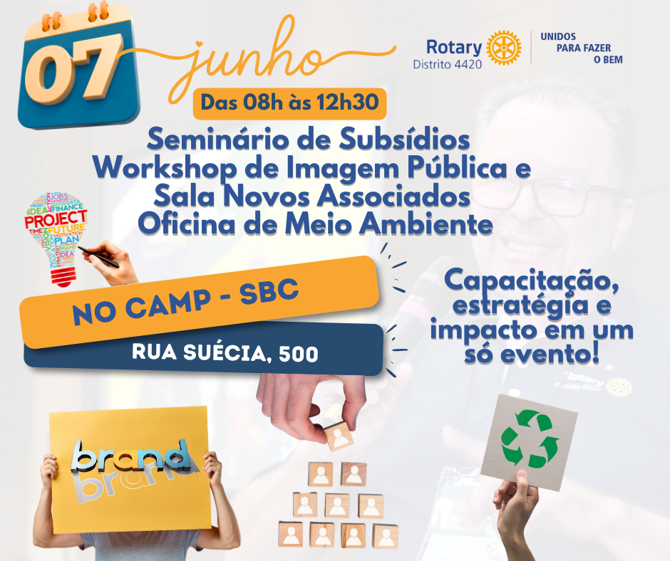 Capacite-se para transformar !!  No dia 07 de junho de 2025, das 08h às 12h30, participe de um evento completo e imperdível que vai impulsionar seu clube no próximo ano rotário!