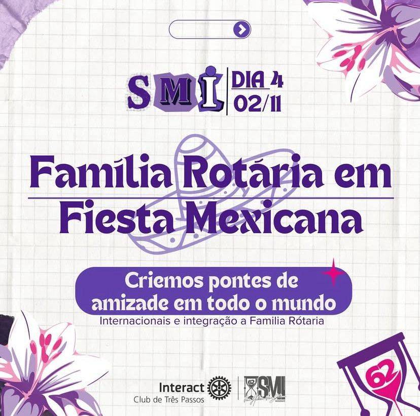 Dia 4 da SMI - “Criemos pontes de amizade em todo o mundo”🌮  Quarto dia da Semana Mundial do Interact da gestão 2024-25, com o tema “Criemos pontes de amizade em todo o mundo”, Internacionais e integração à Família Rotária.  Para esse dia de SMI, nosso clube realizou uma noite de integração com a Família Rotária, com o tema mexicano.  Uma noite muito divertida com jogos, comidas e bebidas representando a cultura mexicana, com a direito a uma pinhata  Uma socialização muito interativa, além de termos nos divertirdo demais!!  Com carinho, Interact Club de Três Passos!💜  #paratodosverem: Este post possui legenda alternativa para promover a inclusão social, para ter acesso a esta legenda basta você ativar as funções de acessibilidade em seu celular.  #distrito4660 #interactbrasil #interacttpfazadiferença