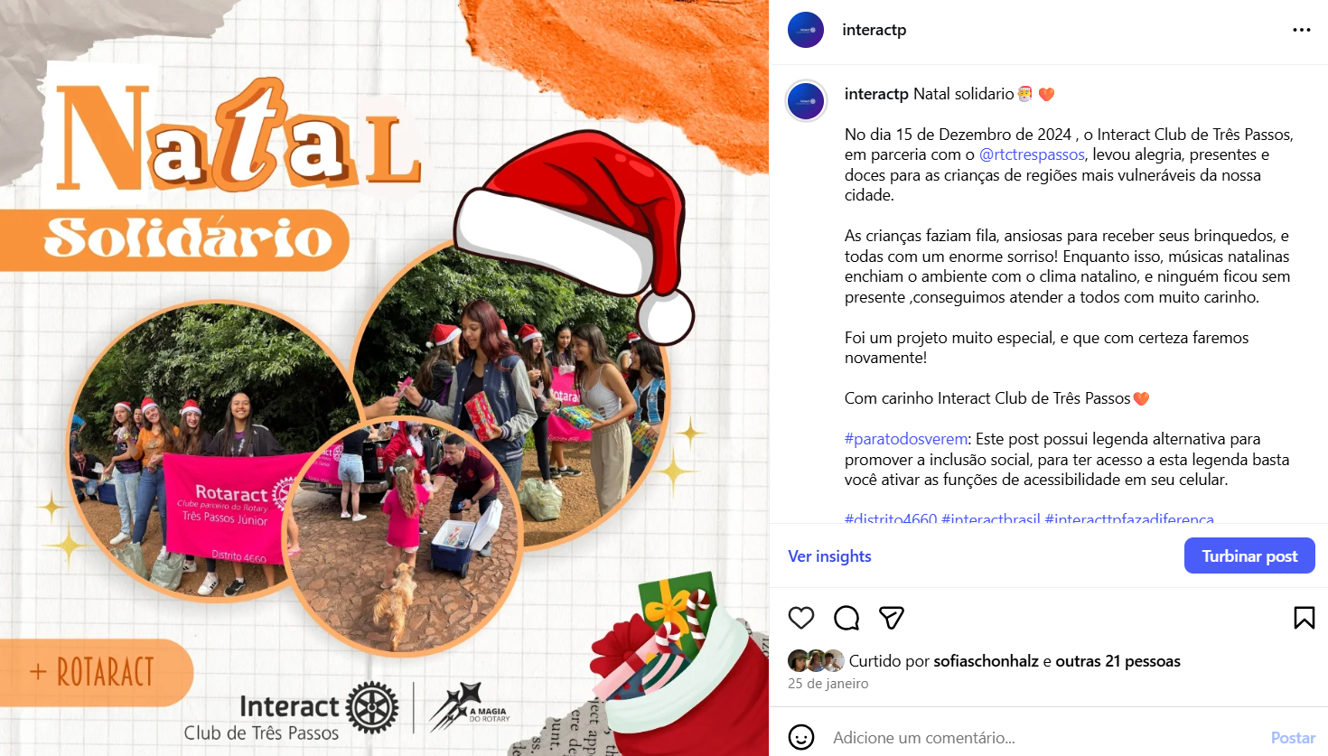 Natal solidario🎅🧡  No dia 15 de Dezembro de 2024 , o Interact Club de Três Passos, em parceria com o @rtctrespassos, levou alegria, presentes e doces para as crianças de regiões mais vulneráveis da nossa cidade.  As crianças faziam fila, ansiosas para receber seus brinquedos, e todas com um enorme sorriso! Enquanto isso, músicas natalinas enchiam o ambiente com o clima natalino, e ninguém ficou sem presente ,conseguimos atender a todos com muito carinho.  Foi um projeto muito especial, e que com certeza faremos novamente!  Com carinho Interact Club de Três Passos🧡  #paratodosverem: Este post possui legenda alternativa para promover a inclusão social, para ter acesso a esta legenda basta você ativar as funções de acessibilidade em seu celular.  #distrito4660 #interactbrasil #interacttpfazadiferença