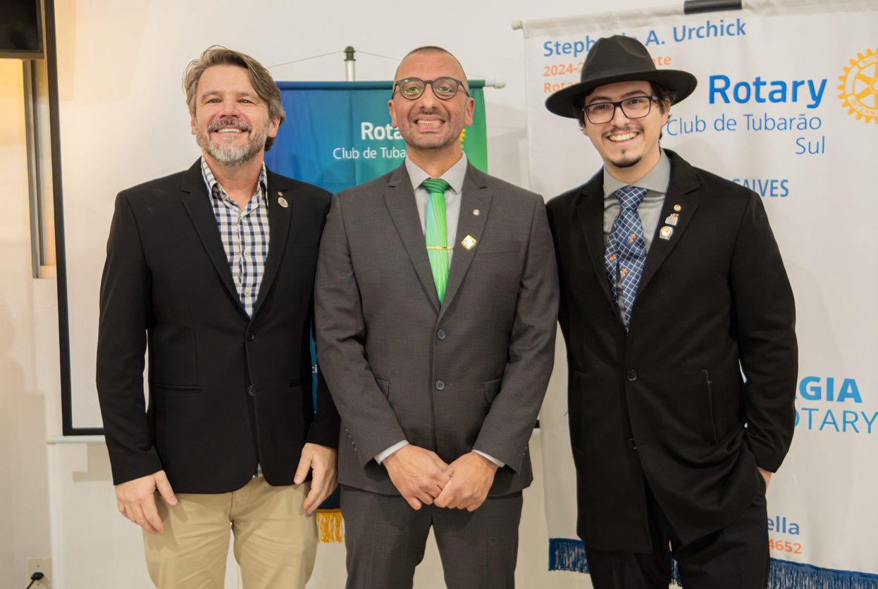 Lidivânio João Bressan (Presidente eleito 2026-2027), Luciano Meneses (Presidente 2025-2026) e Pedro Gonçalves (Presidente 2024-2025), 