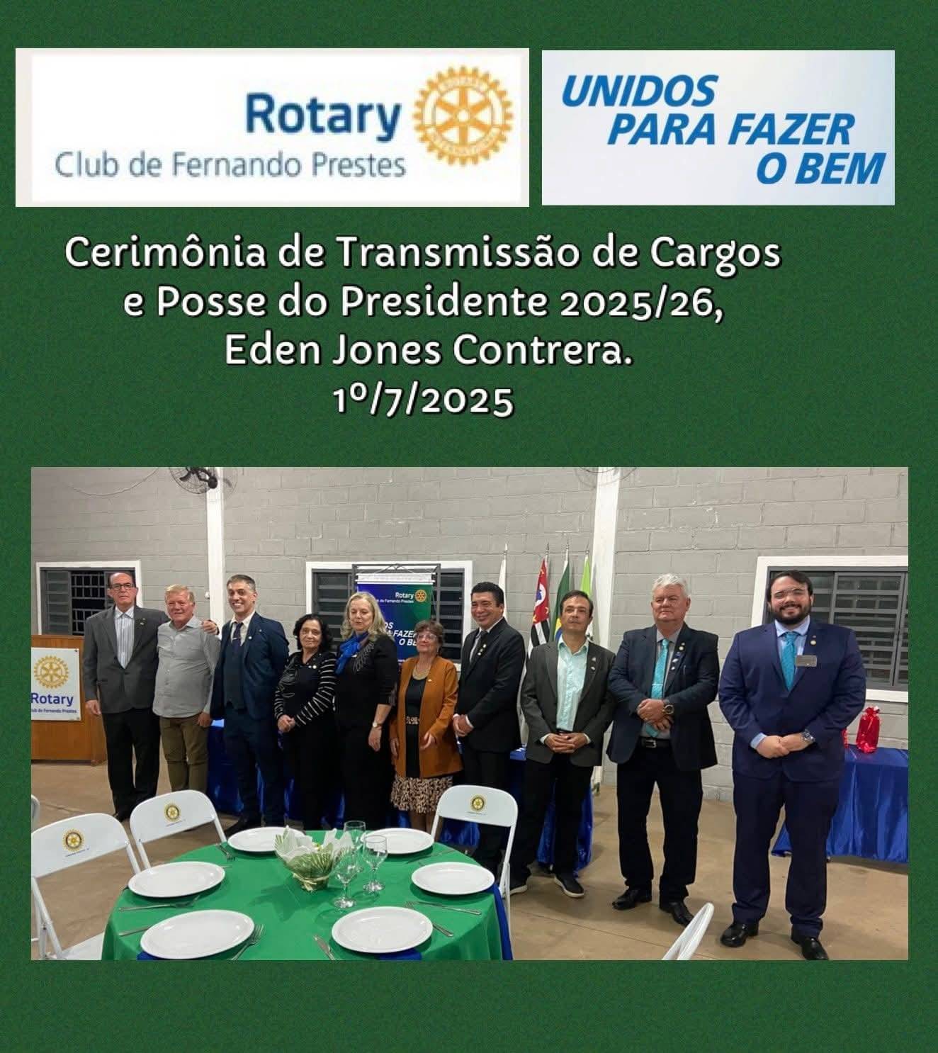 Rotary Club de Fernando Prestes realiza Cerimônia de Transmissão de Cargos e Posse do Conselho Diretor da Gestão 2025/2026