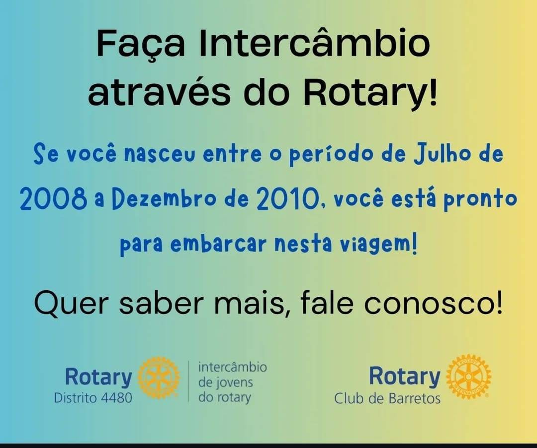 Rotary Club's de todo o mundo promovem a realização de intercâmbios para estudantes entre 15 e 19 anos
