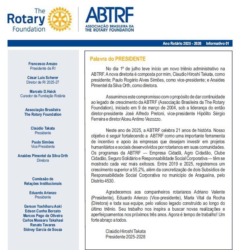 ABTRF-NEWS - Ano Rotário 2025-26 - Informativo 01