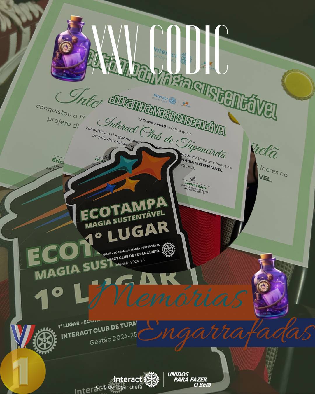 Nos dias 14 e 15 de junho, vivemos momentos inesquecíveis durante a XXV CODIC, marcando o encerramento da gestão 24-25 e dando as boas-vindas à gestão 25-26.  🥇 Com muito orgulho, conquistamos o 1º lugar no projeto distrital Ecotampa: Magia Sustentável. • E celebramos também a posse da nossa companheira Ágatha Reis da Silva como membro da Comissão de Protocolo Distrital.   Que venham novos desafios, mais encontros e ainda mais serviço com propósito. Unidos para fazer o bem, sempre!  Com carinho, Interact Club de Tupanciretã! 💙  《》《》《》《》《》《》《》《》《》《》《》  #paratodosverem : Este post possui legenda alternativa para promover a inclusão social, para ter acesso basta ativar as funções de acessibilidade em seu celular.  #distrito4660 #interactbrasil #unidosparafazerobem
