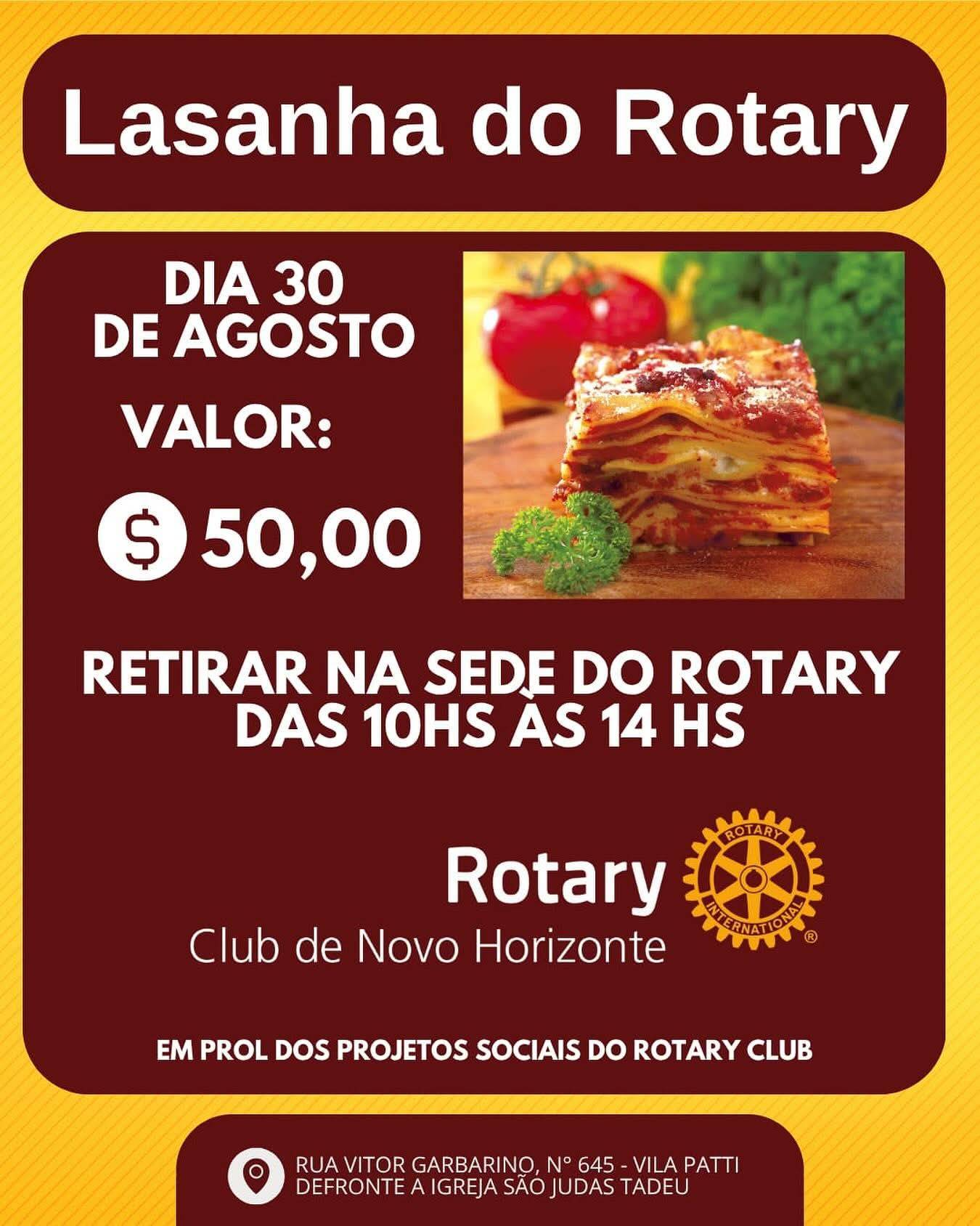 Lasanha do Rotary Club de Novo Horizonte retorna em 30 de agosto com arrecadação para projetos sociais
