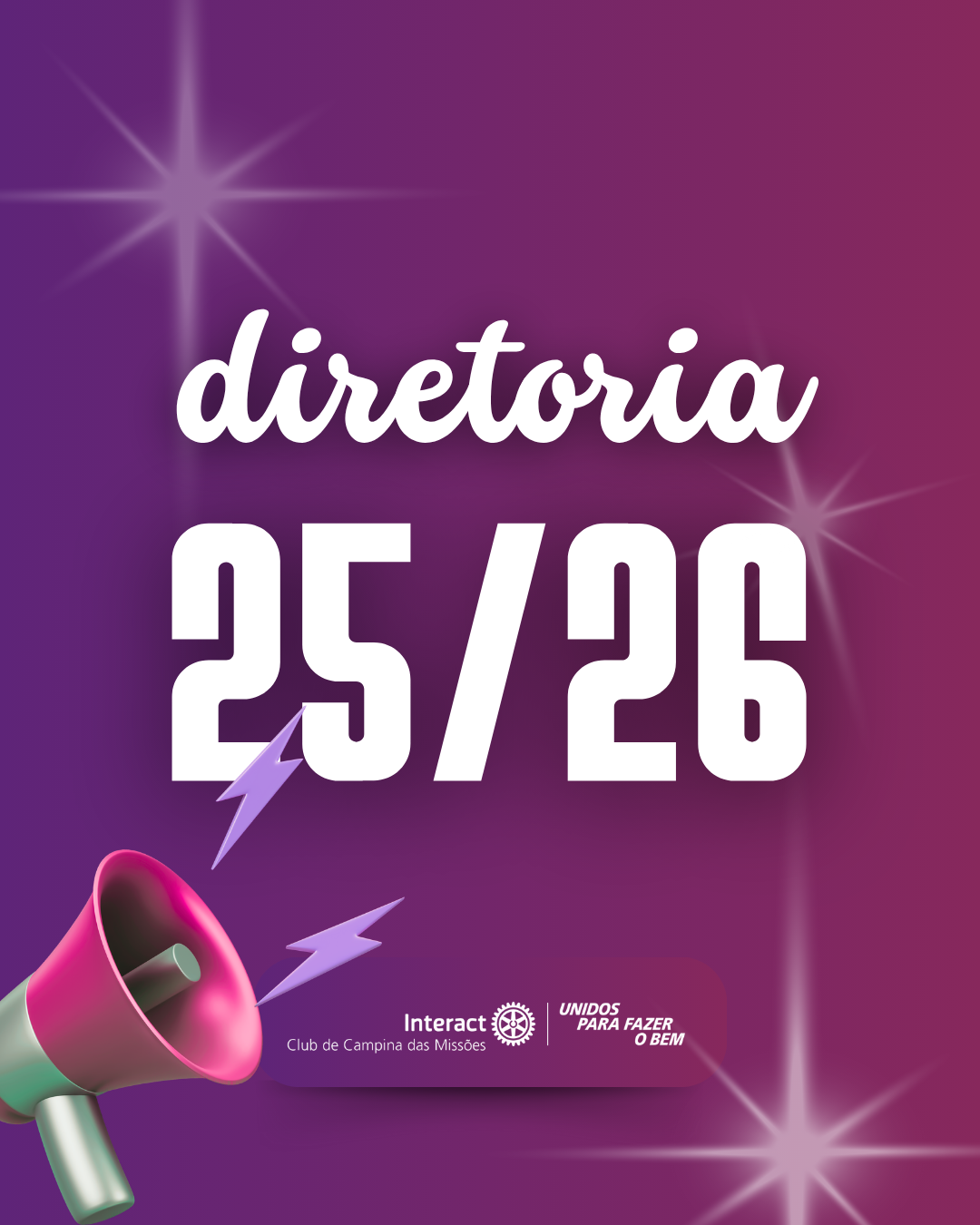 Apresentamos com orgulho a diretoria do Interact Club de Campinas das Missões para a gestão 2025/2026! ✨ Unidos para fazer o bem, com garra, empatia e vontade de transformar 💜🩷  💡Projetos: Lorena Henz 👥Vice-projetos: Alexandre 🗣️Diretora do Quadro Associativo: Gabriela Webler 📸Imagem publica: Victor Kreuz 🎉Integração: Antônia Mallmann 🎊Vice-integração: Fabiana Berres 🌳Meio Ambiente: Caíque 🍃Vice Meio ambiente: Caiuby Henz ✈️Internacionais: Luís Bohn 🔅Fundação Rotaria: Maísa Rockenbach  Que essa seja uma gestão de impacto, união e muito coração! 💛  #paratodosverem: Este post tem legenda alternativa para promover a inclusão social, para ter acesso a esta legenda basta você ativar as funções de acessibilidade em seu celular.