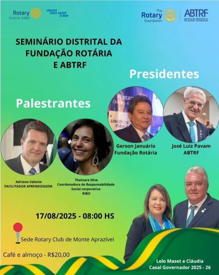 Vem ai o Seminário Distrital da Fundação Rotaria e da ABTRF.