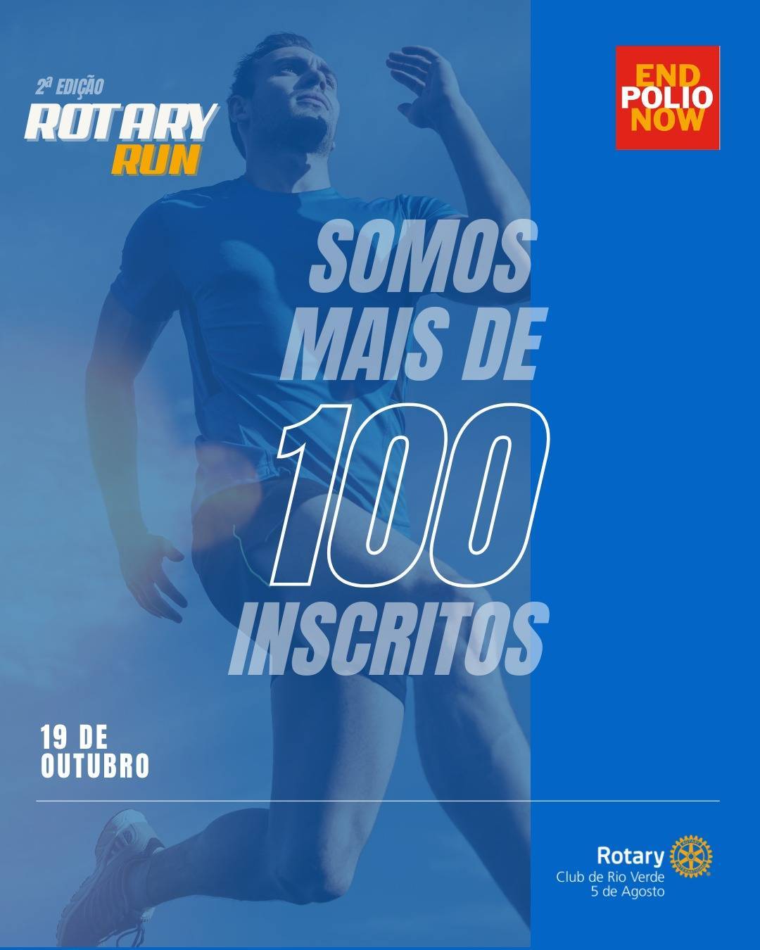 🏃‍♂️💙 Já somos mais de 100 inscritos na 2ª edição do Rotary Run! Dia 19 de outubro vai ser dia de correr juntos por uma causa que transforma vidas e ajuda a acabar com a pólio. 🛑💉  📅 Garanta sua inscrição e venha fazer parte dessa corrida do bem!