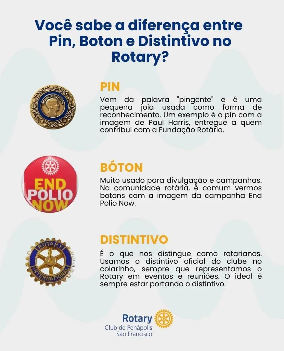 Diferença entre Pin, Bóton e Distintivo no Rotary