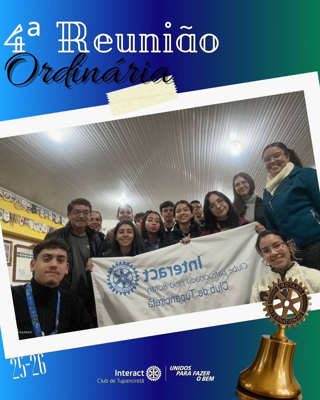 4ª Reunião Ordinária ✨  No dia 14/08, realizamos a terceira reunião ordinária da gestão 25-26, sob o lema “Unidos para fazer o bem”.  Discutimos diversas pautas e planejamos ações que refletem nosso compromisso com a comunidade. Pautas: • Projetos futuros de serviços internacionais, com Interact de outros países; • Participação no desfile cívico; • Dia do Convidado – 28/08; • Venda de docinhos no desfile – 07/09; • Novos projetos idealizados pelo Diretor de Projetos.  Com carinho, Interact Club de Tupanciretã! 💙  《》《》《》《》《》《》《》《》《》《》《》  #paratodosverem : Este post possui legenda alternativa para promover a inclusão social, para ter acesso basta ativar as funções de acessibilidade em seu celular.  #distrito4660 #interactbrasil #unidosparafazerobem