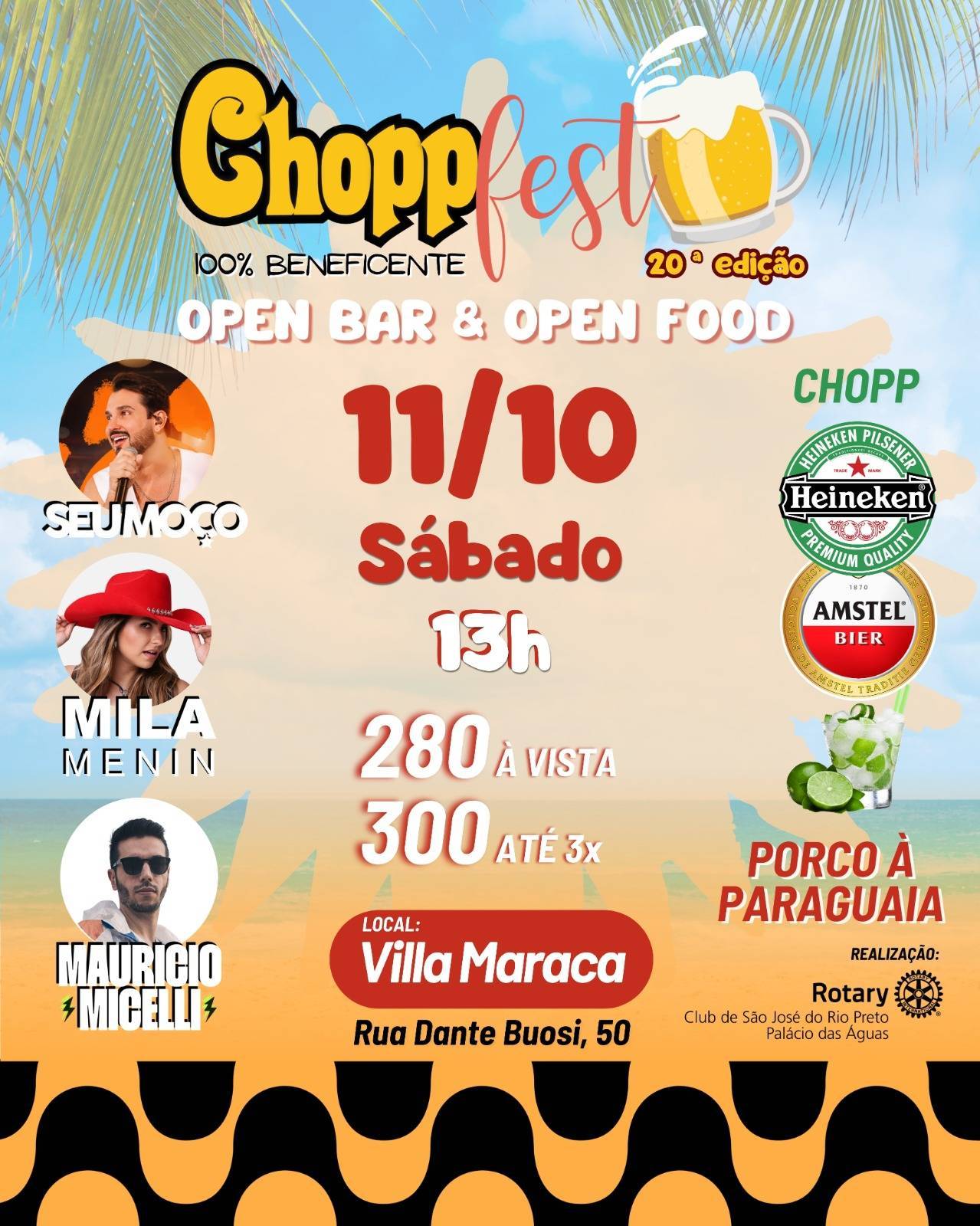 Rotary Club de São José do Rio Preto promove 20ª ChoppFest com open bar, música ao vivo e renda 100% beneficente