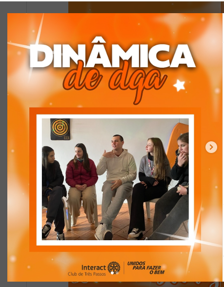 Dinâmica de DQA !! 🧡  Hoje, dia 09/08 realizamos uma dinâmica de DQA conduzida pelos diretores Sara Renz e Leonardo Ataíde, na casa dos nossos conselheiros Luciana Rolim e Jean, às 14h. Na primeira dinâmica, fizemos uma roda com as cadeiras e cada pessoa falou algo que admira na pessoa à sua direita e, depois, na pessoa à sua esquerda. Na segunda dinâmica, cada integrante escolheu três palavras que definem sua vida e explicou o significado de cada uma. Foi um momento de troca e reflexão que fortaleceu nossos laços.  Com carinho, Interact Club de Três Passos 🧡  paratodosverem : Esse post possui legenda alternativa. Para acessá-lo, ative as configurações na função de acessibilidade no seu dispositivo.  #Interact #Rotary #ServirParaTransformarVidas #SomosInteract #InteractTrêsPassos #Amizade #TrabalhoemEquipe #DesenvolvimentoPessoal #Juventude