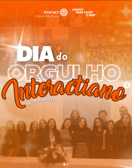 Dia do Orgulho Interactiano!🧡  Hoje celebramos com orgulho cada momento de fazer parte do Interact. Cada gesto de solidariedade, cada sorriso compartilhado e cada projeto realizado mostram que, quando nossos corações se unem, conseguimos transformar vidas, inspirar pessoas ao nosso redor e deixar uma marca positiva no mundo. Ser Interact é mais do que participar de ações, é crescer junto, aprender com cada experiência e espalhar o impacto do bem por onde passamos.  Com carinho, Interact Club de Três Passos 🧡  #paratodosverem: Este post possui legenda alternativa para promover a inclusão social. Para acessá-la, ative as acessibilidades em seu celular.  #orgulhointeractiano #interact #mdiointeractbrasil #vempointeract #interacttpfazadiferenca #distrito4660