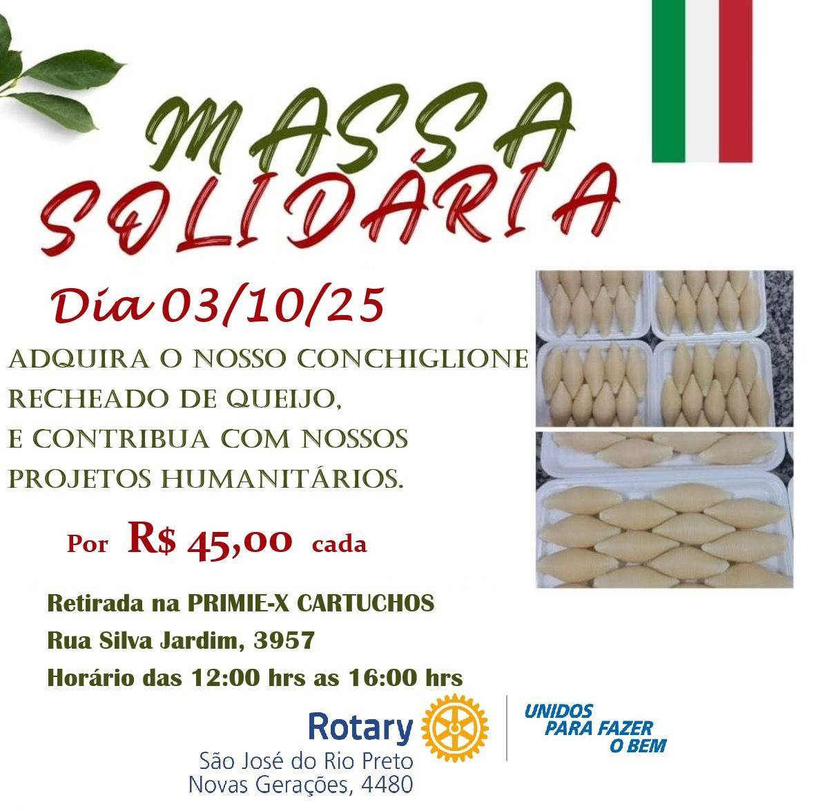 Rotary Club de São José do Rio Preto – Novas Gerações promove Massa Solidária em apoio a projetos sociais