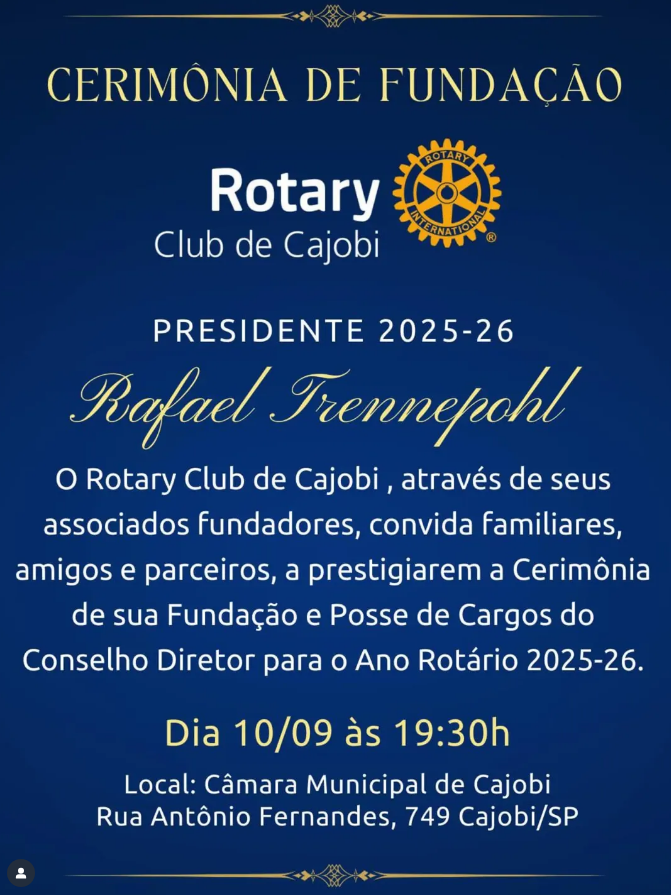 Rotary Club de Cajobi Convida para Solenidade de Fundação do Clube de Serviços