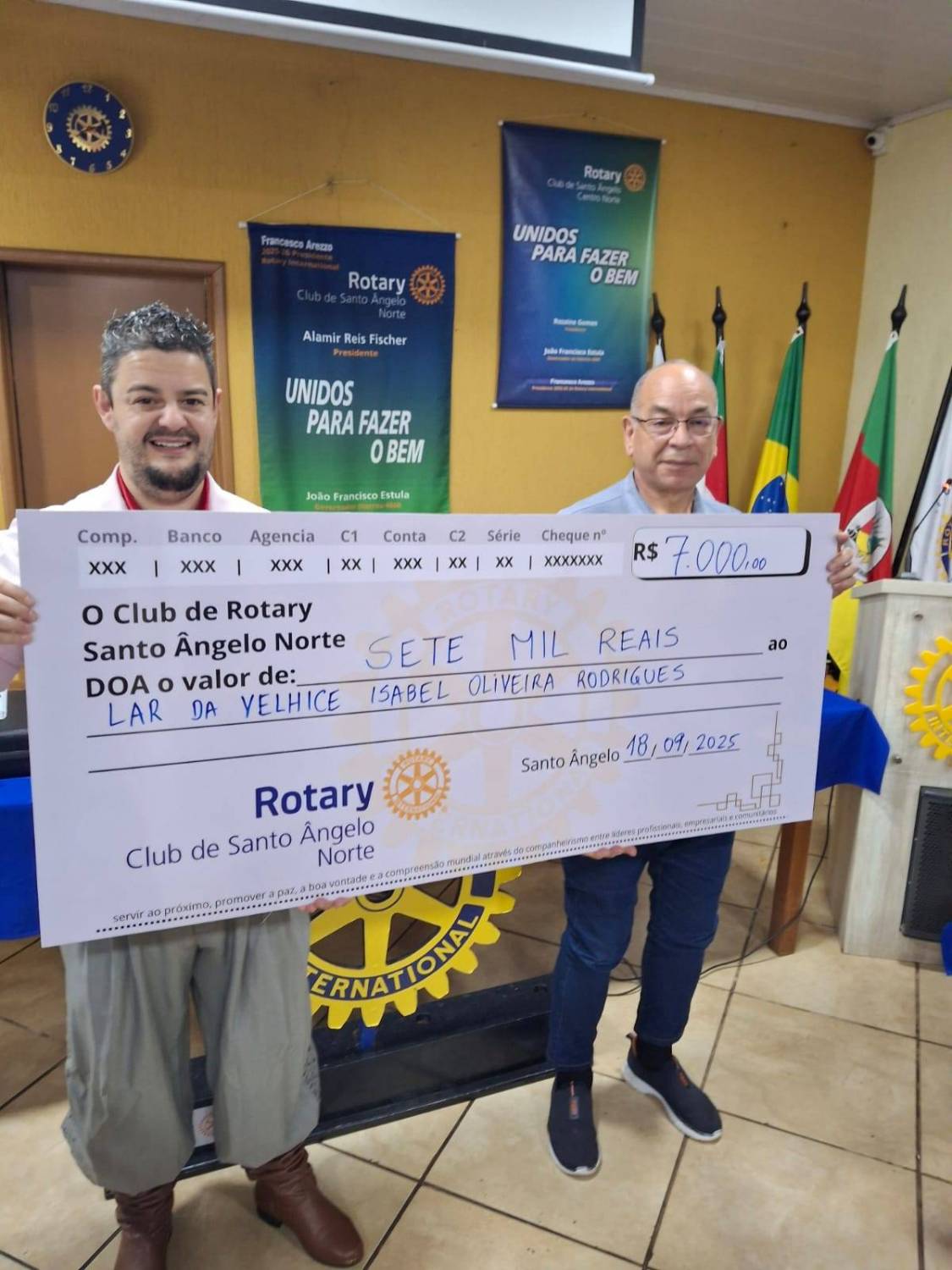 🤝 O presidente Alamir Reis Fischer realizou a entrega de R$ 7.000,00 ao Lar da Velhice Isabel Oliveira Rodrigues.