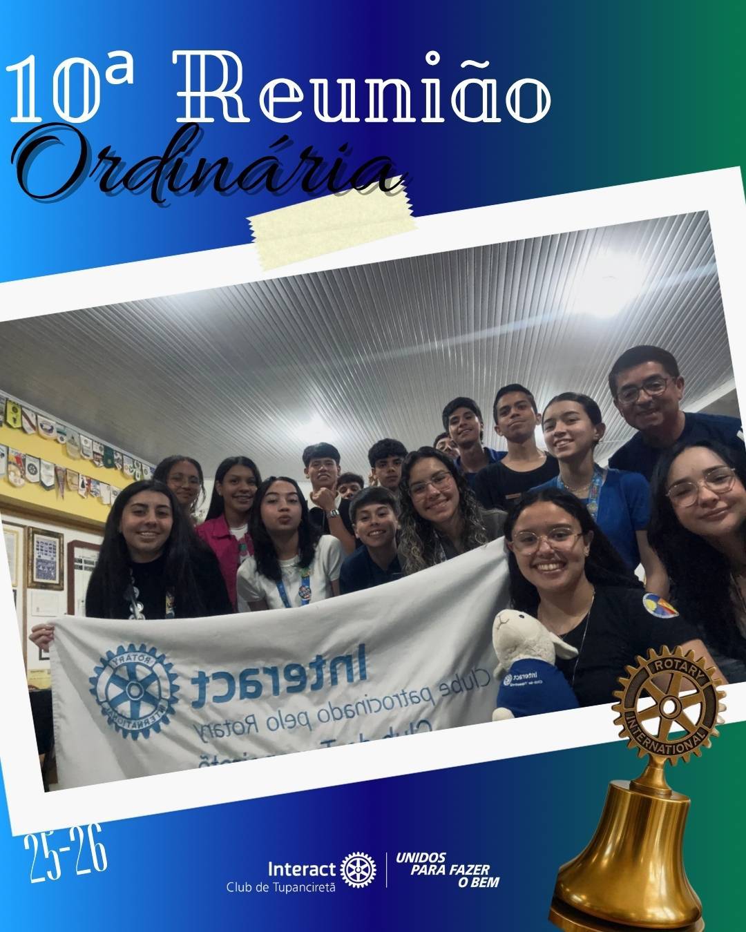 10ª Reunião Ordinária ✨  No dia 02/10, realizamos a décima reunião ordinária da gestão 25-26, sob o lema “Unidos para fazer o bem”.  Discutimos diversas pautas e planejamos ações que refletem nosso compromisso com a comunidade.  Pautas: • Corrida do Interact; • Projeto Libélula; • Concurso de Oratória - 23/09; • Projeto SMI; • Interact Move - 05/10; • Projeto de Serviços Internacionais.  Com carinho, Interact Club de Tupanciretã! 💙  《》《》《》《》《》《》《》《》《》《》《》  #paratodosverem : Este post possui legenda alternativa para promover a inclusão social, para ter acesso basta ativar as funções de acessibilidade em seu celular.  #distrito4660 #interactbrasil #unidosparafazerobem