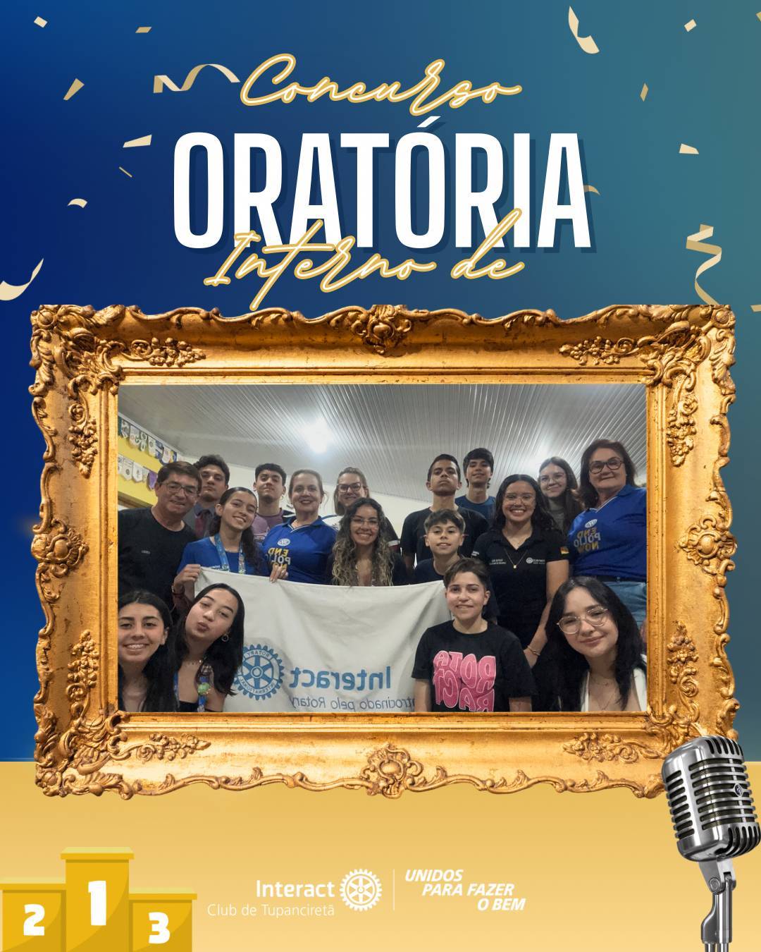 No dia 23/10, realizamos nosso concurso interno de oratória e nossa 12ª Reunião Ordinária, uma oportunidade incrível para desenvolver a comunicação, a autoconfiança e o poder da palavra. 💬  Parabenizamos todos os participantes pelo empenho e coragem, e em especial nossos vencedores: 🥇 Isadora Fontoura 🥈 Leandro Moreira 🥉 Sthefany Medeiros  Foi uma noite de muito aprendizado, emoção e companheirismo!   Com carinho, Interact Club de Tupanciretã! 💙  《》《》《》《》《》《》《》《》《》《》《》  #paratodosverem : Este post possui legenda alternativa para promover a inclusão social, para ter acesso basta ativar as funções de acessibilidade em seu celular.  #distrito4660 #interactbrasil #unidosparafazerobem