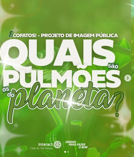O que são os pulmões do planeta?💚  Você sabia que os pulmões do planeta vão muito além da Amazônia? Os oceanos, os fitoplânctons e as florestas têm um papel essencial na produção e equilíbrio do oxigênio que respiramos.  -Oceanos e fitoplânctons: responsáveis por até 80% do oxigênio da Terra. -Florestas: absorvem gás carbônico e liberam oxigênio por meio da fotossíntese. -Amazônia: maior floresta tropical do mundo, fundamental para a biodiversidade e o clima global.  Cuidar do planeta é cuidar da nossa própria respiração! 💚  Com carinho, Interact Club de Três Passos 💚  #paratodosverem:Esse post possui legenda alternativa. Para acessá-lo, ative as configurações na função de acessibilidade no seu dispositivo.  #Interact #Rotary #GenteEmAção #UnidosParaFazerOBem #PulmõesDoPlaneta #Ecofatos