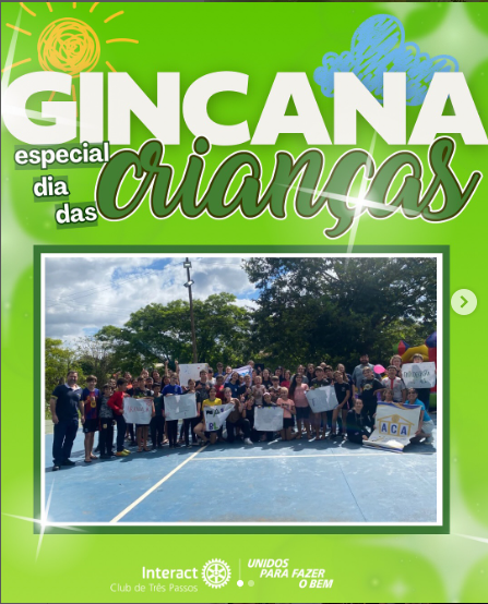 Gincana de dia das crianças 💚  Na quinta-feira, dia 9 de outubro, realizamos a Gincana do Dia das Crianças na AABB (Associação Atlética Banco do Brasil). Foi uma tarde cheia de alegria, brincadeiras e união, em que cada atividade trouxe diversão, risadas e companheirismo. Um momento especial para celebrar a infância, o espírito de equipe e a amizade, que tornaram o dia ainda mais inesquecível.  Com carinho, Interact Club de Três Passos!! 💚  #paratodosverem: este post possui legenda alternativa para promover a inclusão social. Para ativá-la, basta ajustar as configurações de acessibilidade no seu celular.  #GincanaAABB #DiversãoQueUne #AlegriaQueContagia #UniãoECompanheirismo #TardeIncrível #InteractEmMovimento