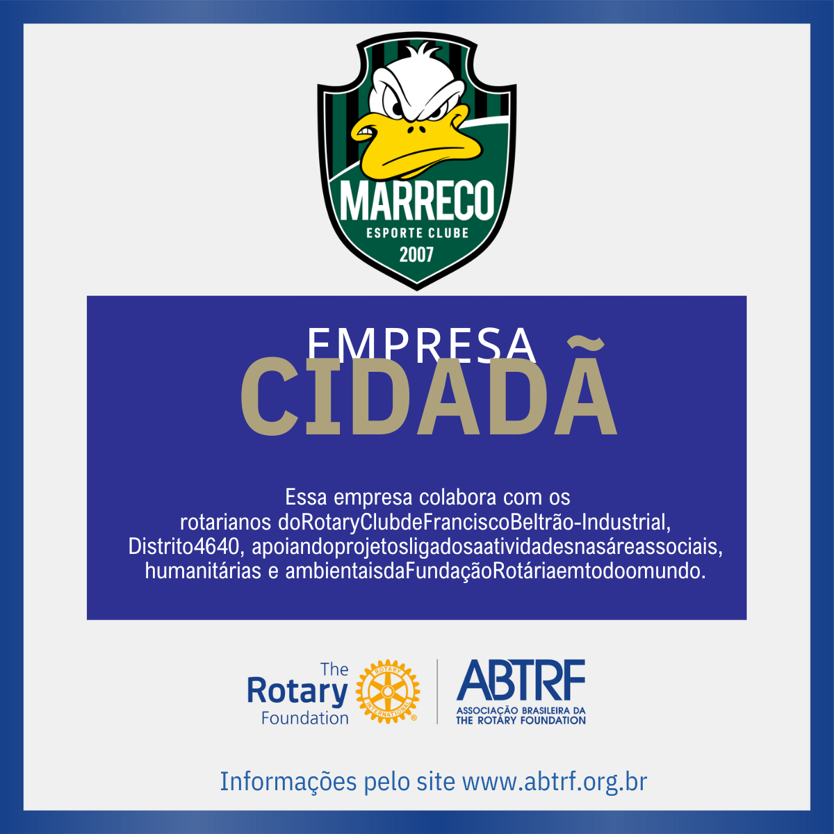 Marreco Esporte Clube é reconhecido como Empresa Cidadã em parceria com o Rotary Club de Francisco Beltrão Industrial