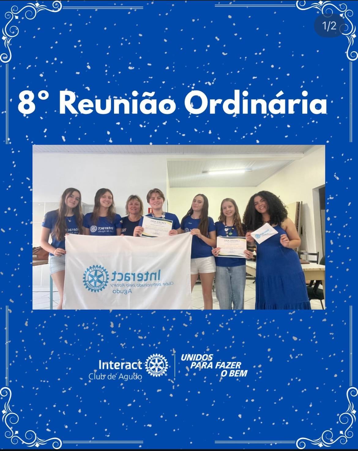 No dia 4 de outubro, ocorreu a 8ª Reunião Ordinária do Interact Club de Agudo. Durante o encontro, foram abordados diversos assuntos, incluindo projetos em andamento, novas ideias e futuras ações do clube. Além disso, a reunião contou com um momento especial: a entrega dos certificados de 100% de frequência no 1º trimestre às interactianas Anna Júlia e Vicky, em reconhecimento ao comprometimento e dedicação demonstrados ao longo do período.  #paratodosverem : Este post possui legenda alternativa para promover a inclusão social, para acessar basta ativar as funções acessibilidade em seu celular.  #interactbrasil #distrito4660 #reuniãoordinária