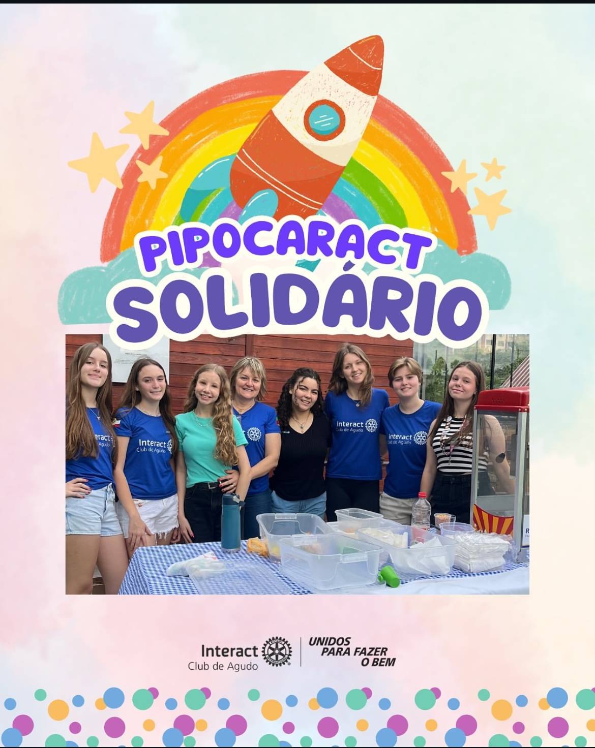 No dia 12 de outubro, em comemoração ao Dia das Crianças, o Interact Club de Agudo realizou o projeto “Pipocaract Solidário”. A ação aconteceu na Praça da Emancipação de Agudo e teve como objetivo proporcionar um momento de alegria e descontração para as crianças do município. Durante a atividade, foram distribuídas pipocas gratuitamente, promovendo solidariedade, carinho e o espírito de servir que representa o Interact.  #paratodosverem : Este post possui legenda alternativa para promover a inclusão social, para acessar basta ativar as funções acessibilidade em seu celular.  #interactbrasil #distrito4660 #projeto