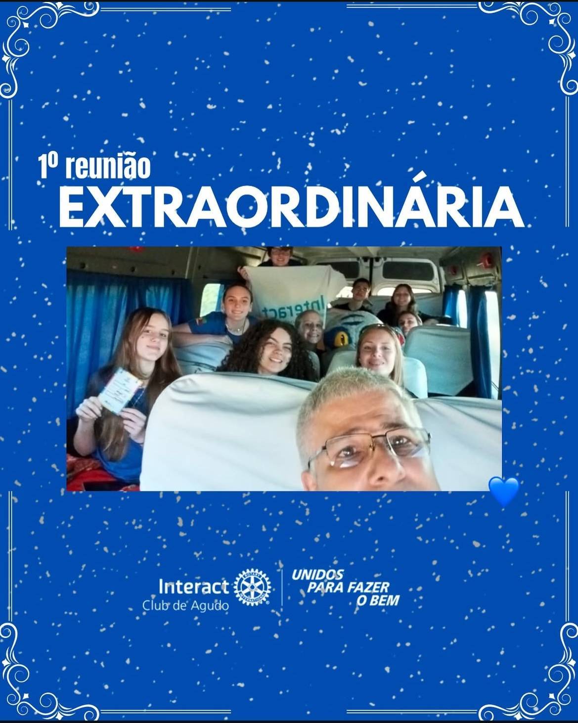 No dia 25 de outubro, aconteceu a 1ª Reunião EXTRAORDINÁRIA do Interact Club de Agudo! 🌀  Dessa vez, o local foi bem diferente do habitual — a reunião rolou dentro de uma van, na volta do projeto “Integraract”! 🚐💬  Entre risadas e boas ideias, foram discutidas pautas importantes como a organização da SMI, os preparativos para a Festa do Moranguinho e da Cuca, além da apresentação de um projeto pela nossa protocolo Eduarda Marangon, que deixou o momento ainda mais produtivo e inspirador! 🌟  #paratodosverem : Este post possui legenda alternativa para promover a inclusão social, para acessar basta ativar as funções acessibilidade em seu celular.  #interactbrasil #distrito4660 #reuniãoextraordinária