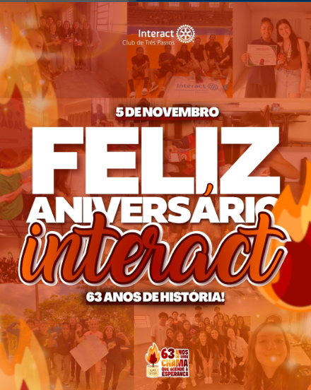 63 anos de Interact 🧡  Dia 5 de novembro celebramos mais de seis décadas de amizade, liderança e serviço. São 63 anos transformando vidas, inspirando jovens e construindo um mundo melhor através de cada projeto, cada risada e cada gesto de amor ao próximo.  Ser interactiano é fazer a diferença com o coração e o Interact segue sendo esse espaço de voluntariado, aprendizado e impacto positivo! ❤  Com carinho, Interact Club de Três Passos!🔥  #paratodosverem: Esse post possui legenda alternativa para promover a inclusão social, para acessá-la basta ativar as funções de acessibilidade em seu celular.  #Interact #63AnosDeInteract #ServirParaTransformar #SMI2025 #Rotary #TrêsPassos #OrgulhoDeSerInteractiano