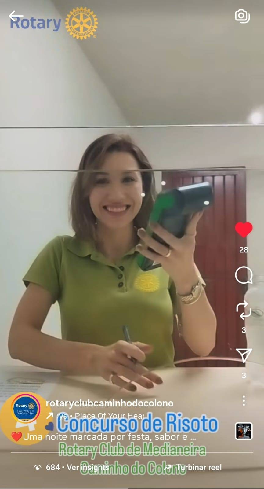 Divulgação Vídeo  com link 4ª Edição do Concurso de Risoto do Rotary Club de Medianeira Caminho do Colono.