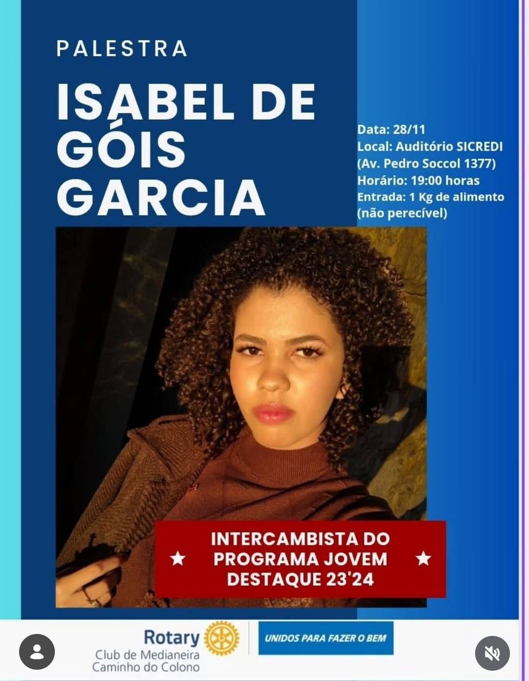 Divulgação Palestra, Isabel de Góis Garcia, intercambista do Programa Jovem Destaque 23/24