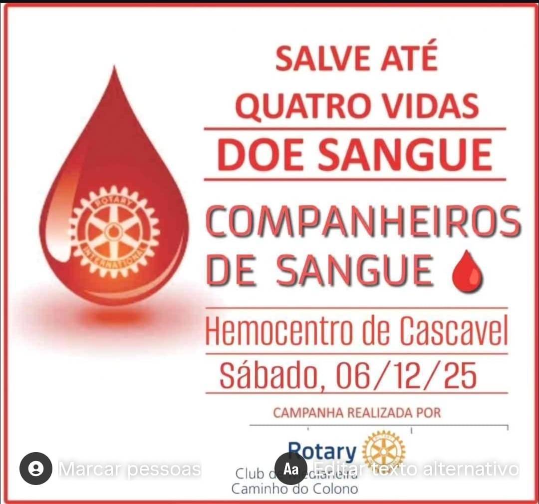 Dia Nacional Doador de Sangue, chamado para os companheiros doarem sangue dia 06/12