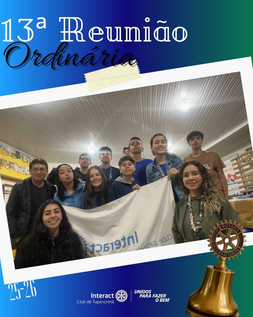 No dia 30/10, realizamos a décima terceira reunião ordinária da gestão 25-26, sob o lema “Unidos para fazer o bem”.  Discutimos diversas pautas e planejamos ações que refletem nosso compromisso com a comunidade.  Pautas: • Integração com o Rotary no berço de projetos; • Torneio do Interact; • Feira do Interact; • Torneio de truco; • Noite de jogos; • Visita do governador; • Projeto de Natal; • Festiva de encerramento.  Com carinho, Interact Club de Tupanciretã! 💙  《》《》《》《》《》《》《》《》《》《》《》  #paratodosverem : Este post possui legenda alternativa para promover a inclusão social, para ter acesso basta ativar as funções de acessibilidade em seu celular.  #distrito4660 #interactbrasil #unidosparafazerobem